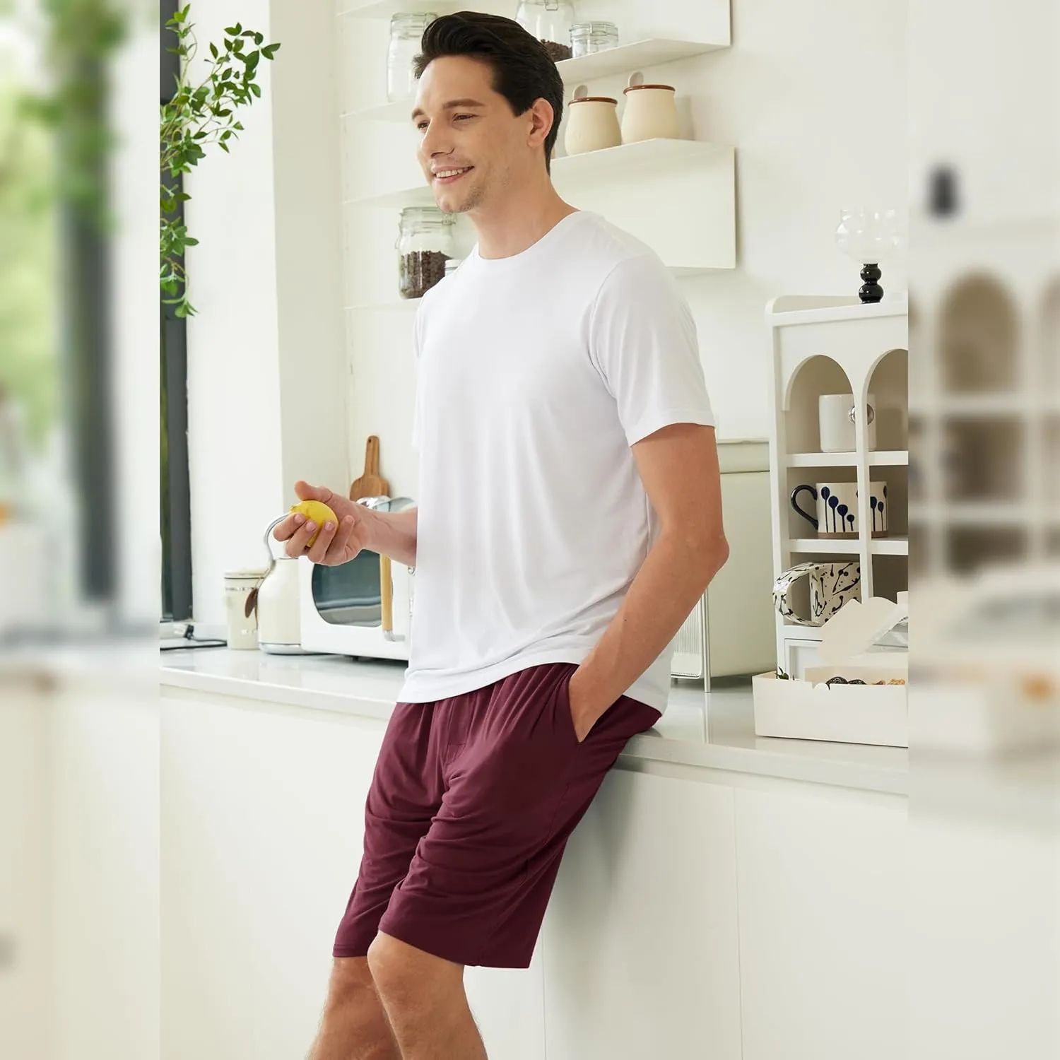 BAMBOO COOL Men's Pajama Shorts Soft Breathable Lounge Relaxing Comfy Sleepwear Pajamas Bottoms with Pockets 2 Pack