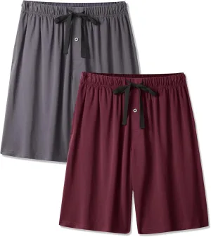 BAMBOO COOL Men's Pajama Shorts Soft Breathable Lounge Relaxing Comfy Sleepwear Pajamas Bottoms with Pockets 2 Pack