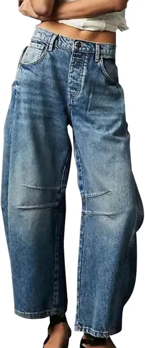 Barrel Jeans Women Trendy Low Waisted Wide Leg Barrel Jeans Baggy Vintage Denim Trouser Dressy Loose Fit Jean Pants