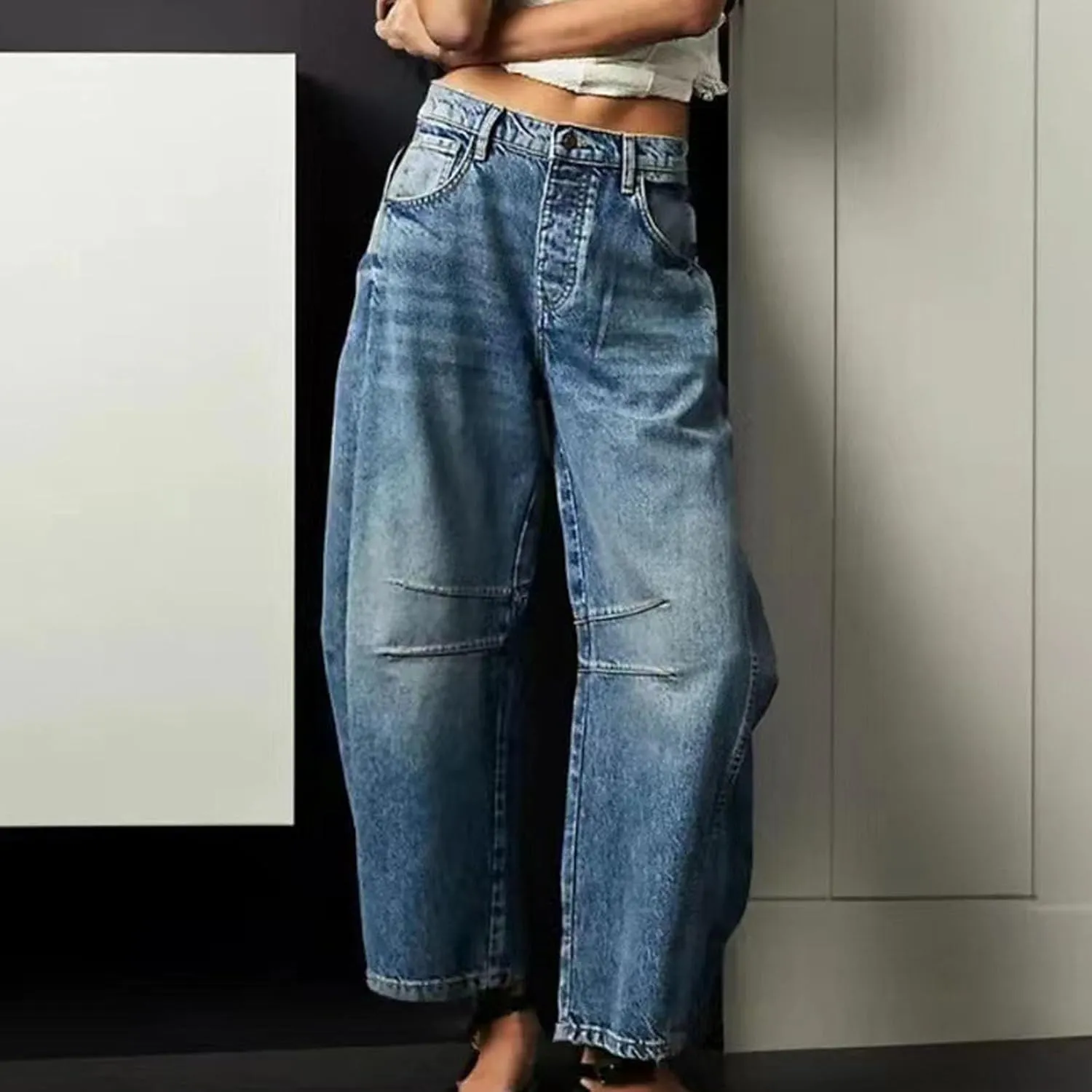 Barrel Jeans Women Trendy Low Waisted Wide Leg Barrel Jeans Baggy Vintage Denim Trouser Dressy Loose Fit Jean Pants