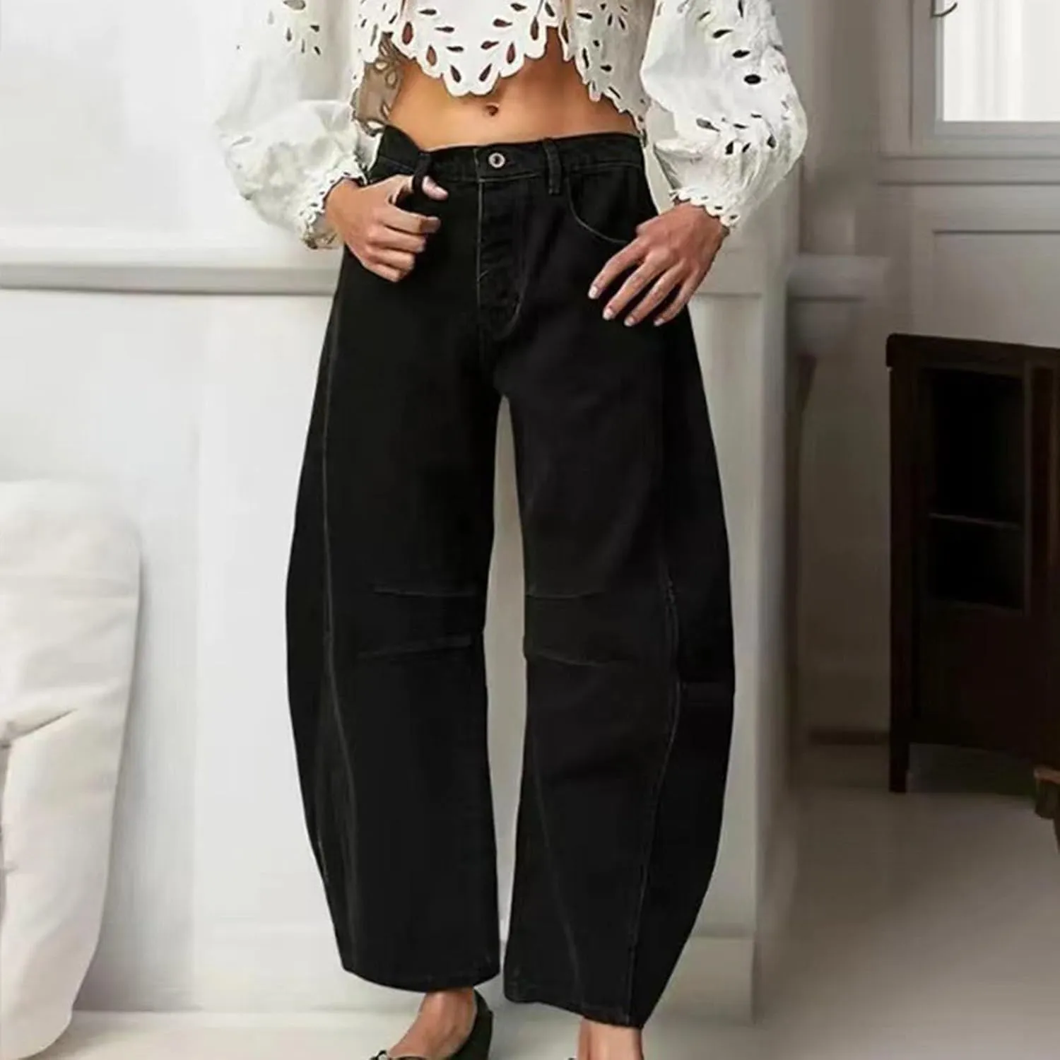 Barrel Jeans Women Trendy Low Waisted Wide Leg Barrel Jeans Baggy Vintage Denim Trouser Dressy Loose Fit Jean Pants
