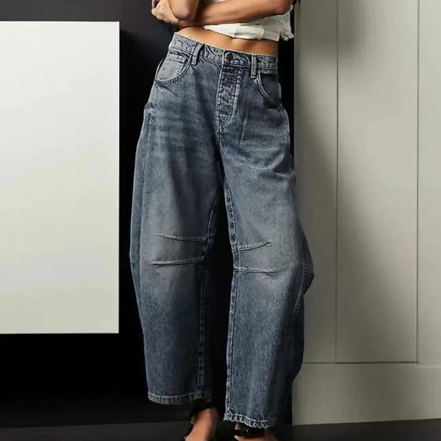 Barrel Jeans Women Trendy Low Waisted Wide Leg Barrel Jeans Baggy Vintage Denim Trouser Dressy Loose Fit Jean Pants