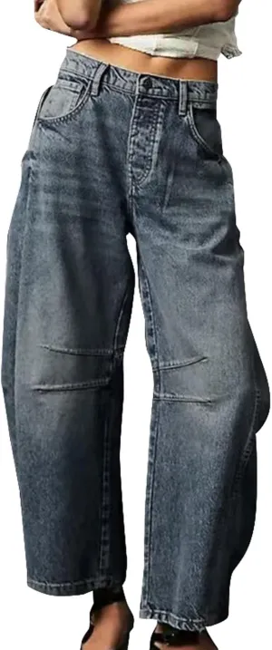 Barrel Jeans Women Trendy Low Waisted Wide Leg Barrel Jeans Baggy Vintage Denim Trouser Dressy Loose Fit Jean Pants