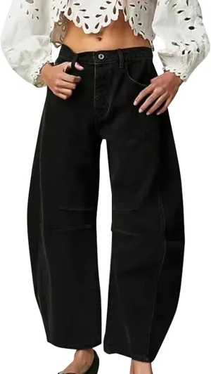 Barrel Jeans Women Trendy Low Waisted Wide Leg Barrel Jeans Baggy Vintage Denim Trouser Dressy Loose Fit Jean Pants
