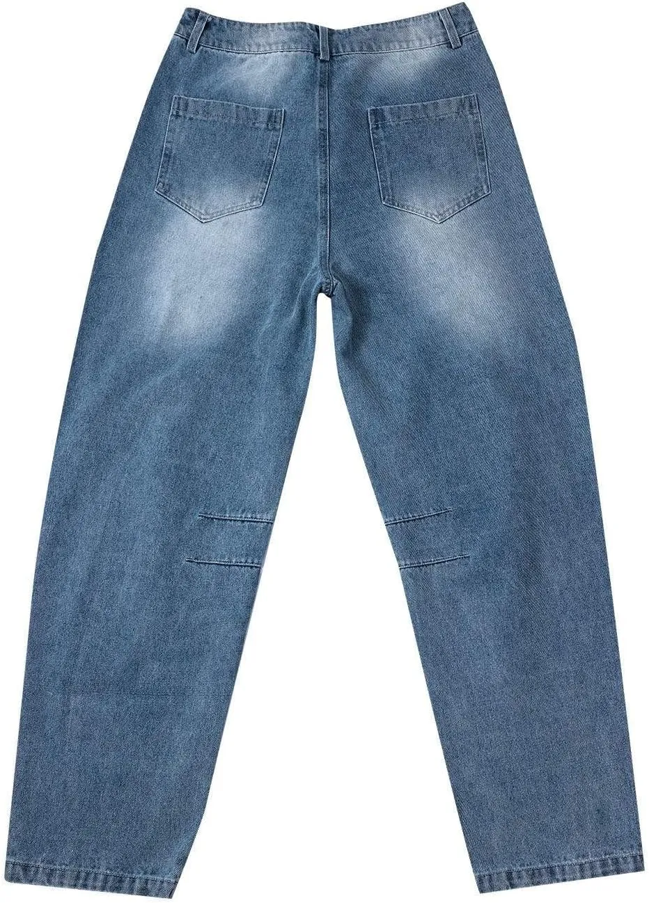 Barrel Jeans Women Trendy Low Waisted Wide Leg Barrel Jeans Baggy Vintage Denim Trouser Dressy Loose Fit Jean Pants