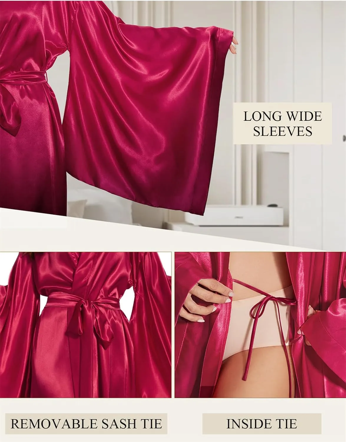 BATHGOWN Women's Silk Kimono Long Robe Satin Bridesmaid Wedding Sleepwear Beach Blouses Bikini Cover Up Plus Size