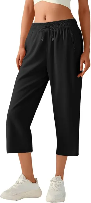 Beeswan Pants for Women Over 50 Quick Dry Comfy Fit Stretch Active Capri Pant Casual Lightweight Wide Leg Capris