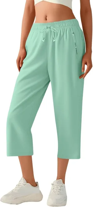 Beeswan Pants for Women Over 50 Quick Dry Comfy Fit Stretch Active Capri Pant Casual Lightweight Wide Leg Capris