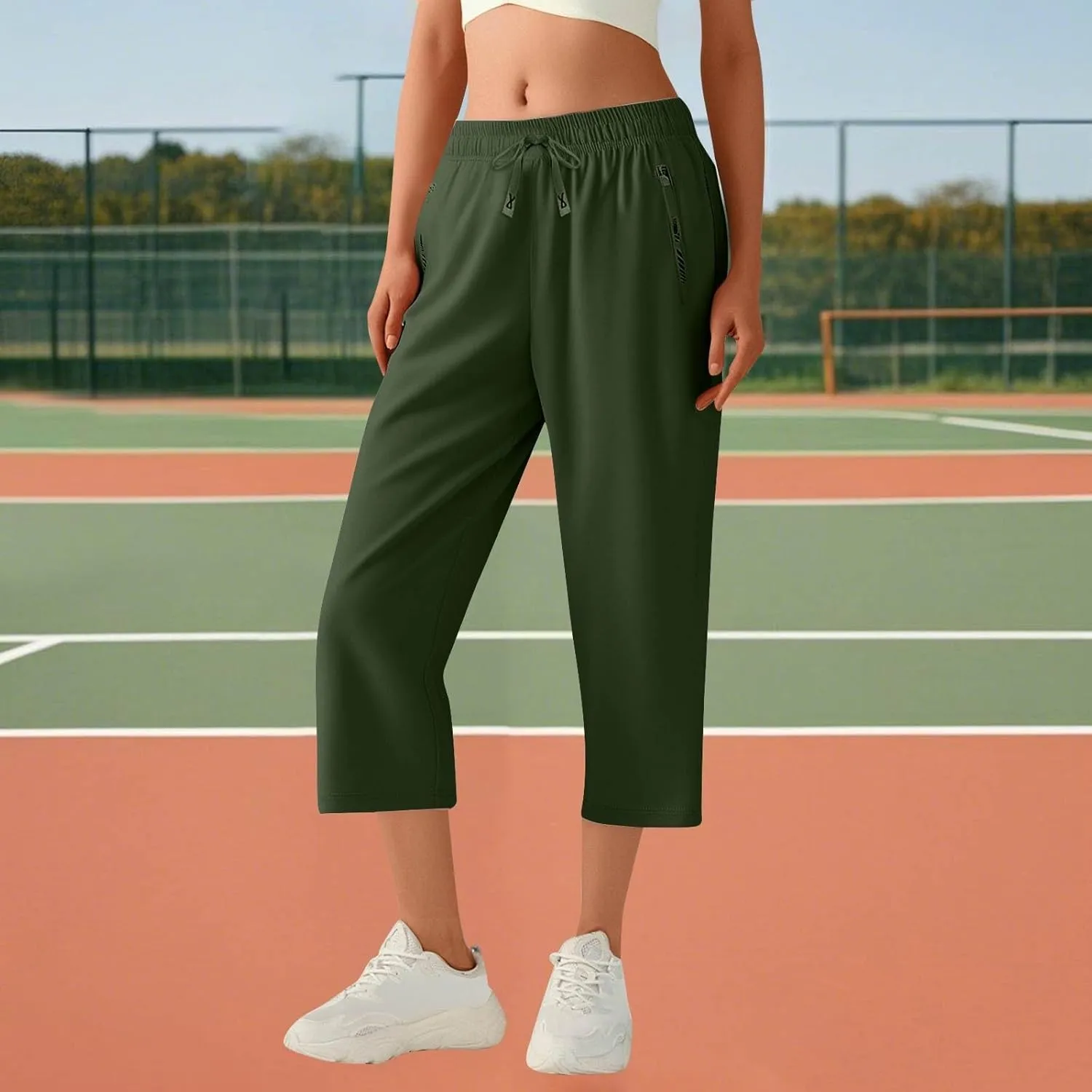 Beeswan Pants for Women Over 50 Quick Dry Comfy Fit Stretch Active Capri Pant Casual Lightweight Wide Leg Capris