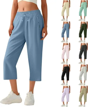 Beeswan Pants for Women Over 50 Quick Dry Comfy Fit Stretch Active Capri Pant Casual Lightweight Wide Leg Capris