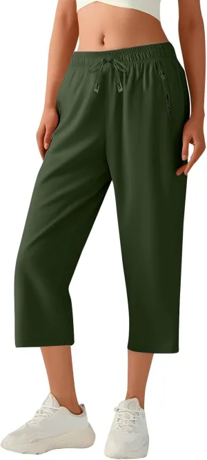 Beeswan Pants for Women Over 50 Quick Dry Comfy Fit Stretch Active Capri Pant Casual Lightweight Wide Leg Capris