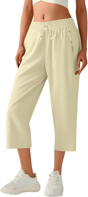 Beeswan Pants for Women Over 50 Quick Dry Comfy Fit Stretch Active Capri Pant Casual Lightweight Wide Leg Capris