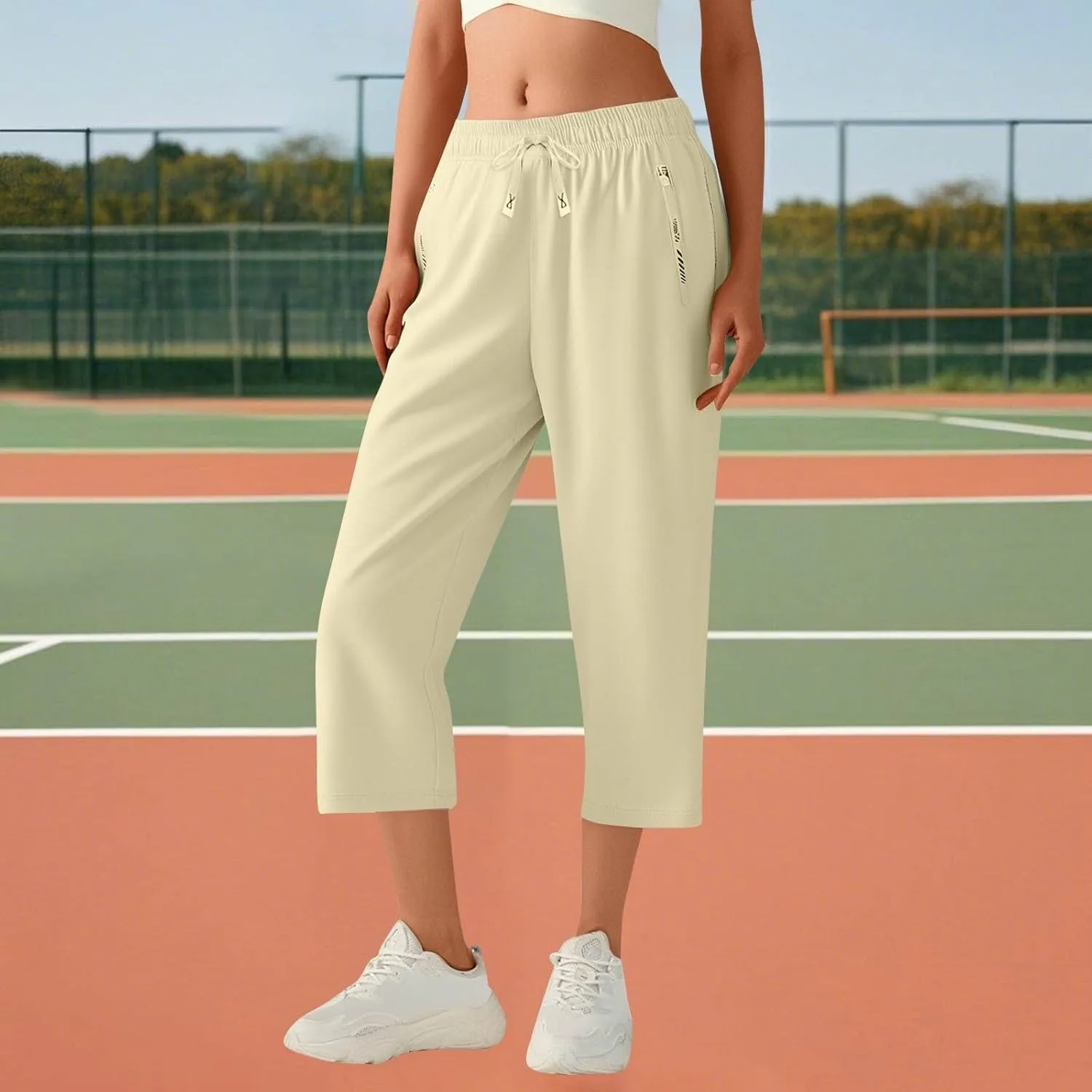 Beeswan Pants for Women Over 50 Quick Dry Comfy Fit Stretch Active Capri Pant Casual Lightweight Wide Leg Capris