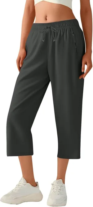 Beeswan Pants for Women Over 50 Quick Dry Comfy Fit Stretch Active Capri Pant Casual Lightweight Wide Leg Capris