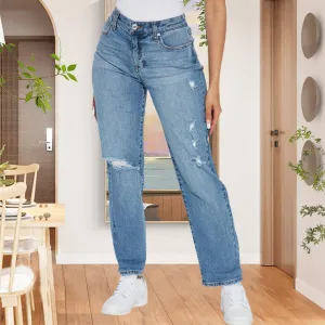 BessCops Women's Boyfriend Trendy Jeans Ripped High Waisted Straight Leg Loose Fit Distressed Zipper Fly Hole Denim
