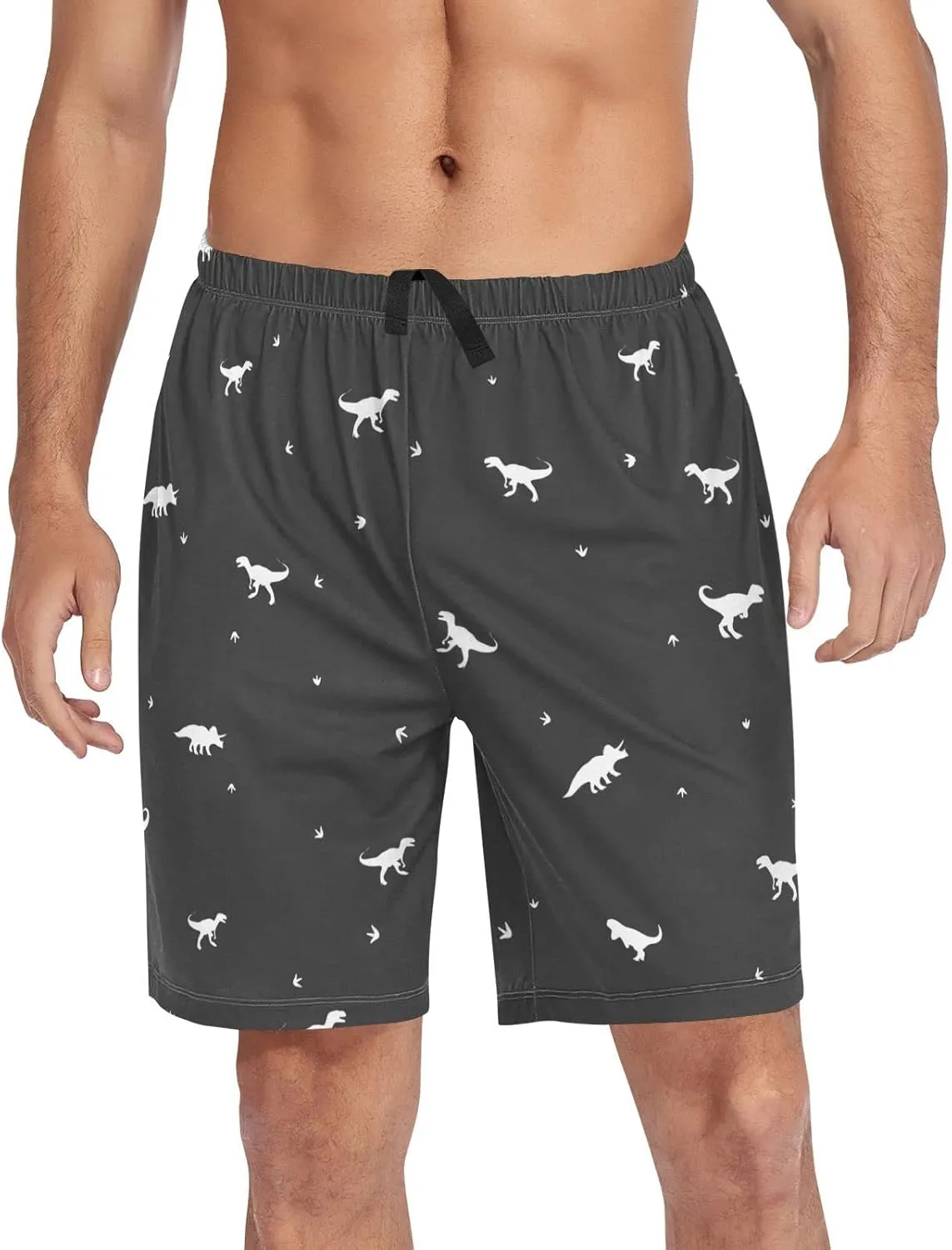 Black And White Dinosaur Pattern Men's Pajama Pants Shorts Sleepwear Lounge Pajama Bottoms
