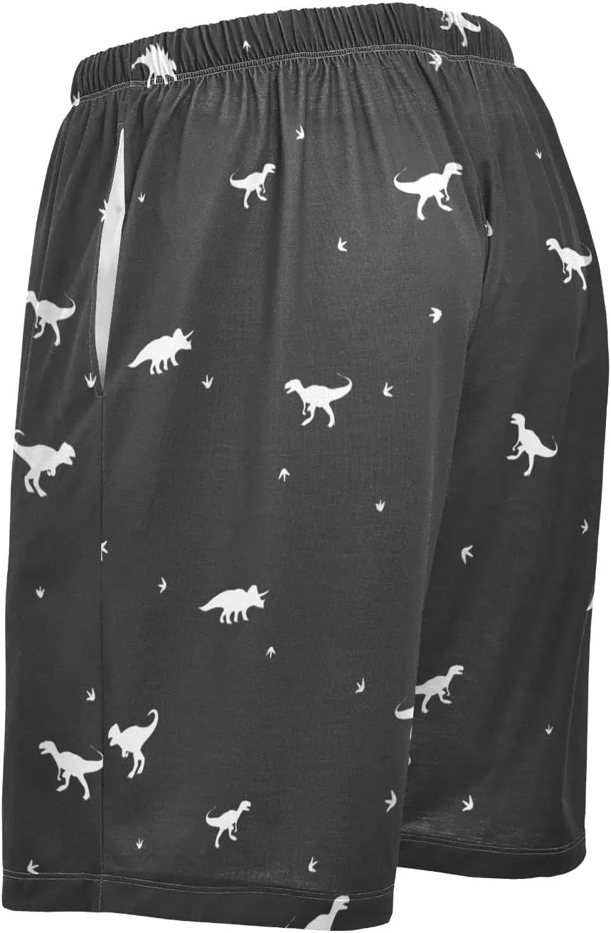 Black And White Dinosaur Pattern Men's Pajama Pants Shorts Sleepwear Lounge Pajama Bottoms