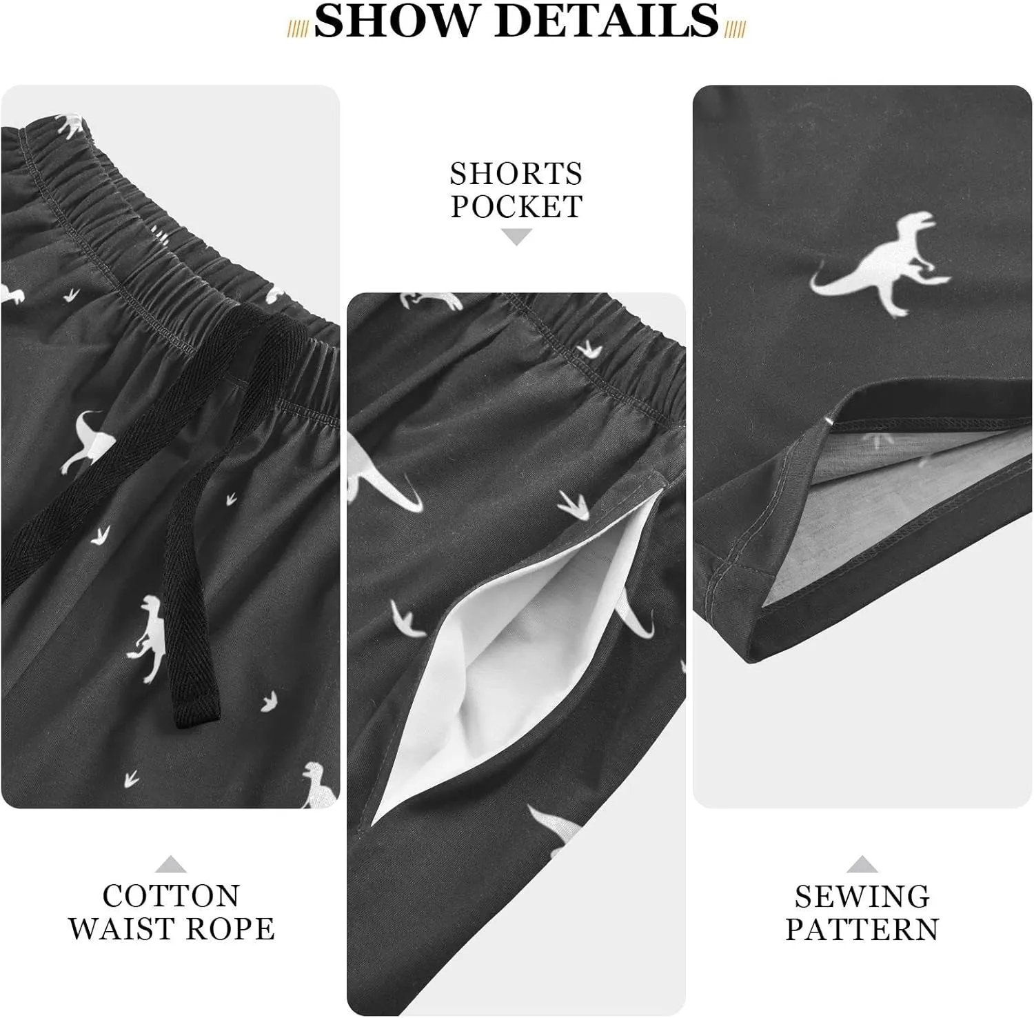 Black And White Dinosaur Pattern Men's Pajama Pants Shorts Sleepwear Lounge Pajama Bottoms