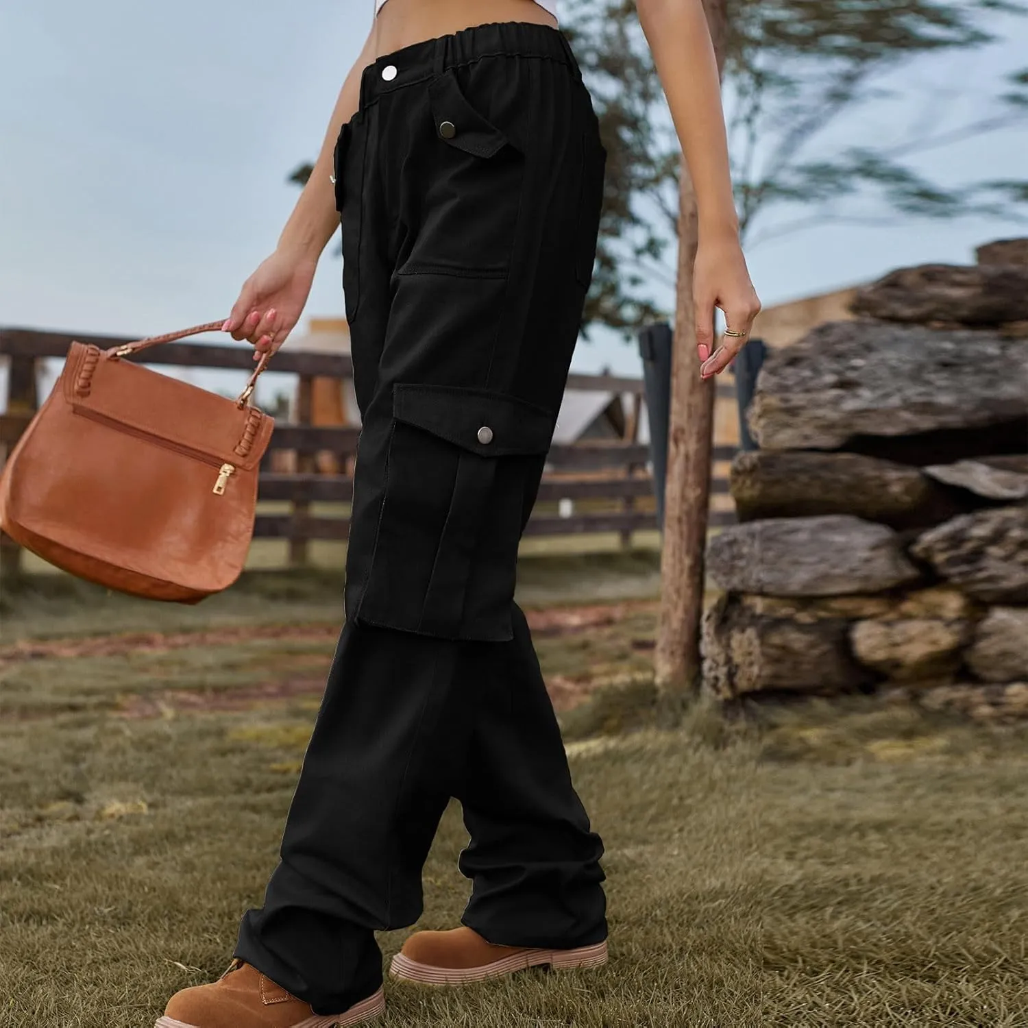 Bootcut Jeans for Women Mid Waist Cargo Bootleg Pant Loose Fit Straight Leg Denim Trouser Multi-pocket Wide Leg Jeans