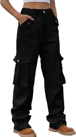 Bootcut Jeans for Women Mid Waist Cargo Bootleg Pant Loose Fit Straight Leg Denim Trouser Multi-pocket Wide Leg Jeans
