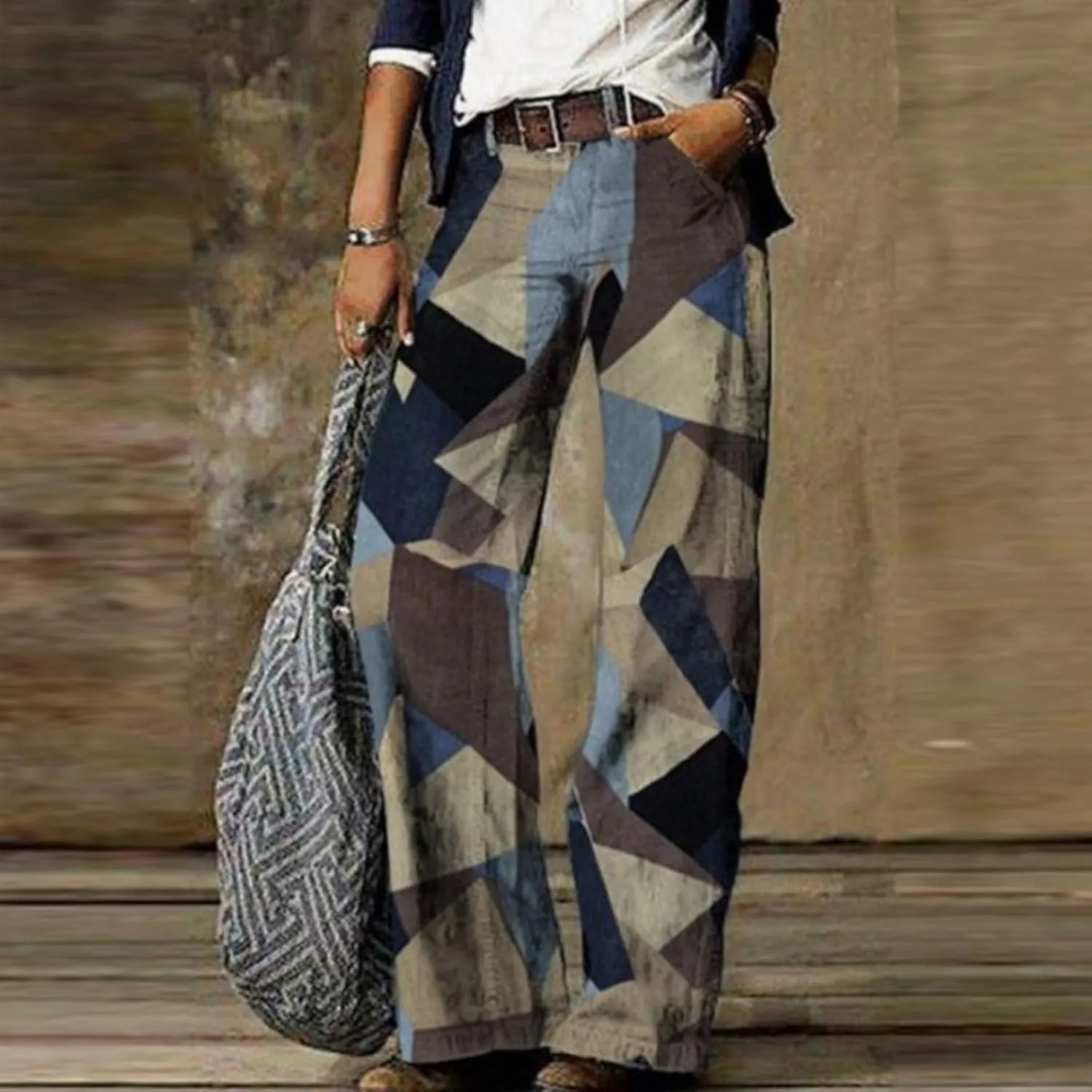 Boyfriend Jeans for Women Casual Loose Fit Patchwork Denim Pants High Waist Color Block Jeans Wide Leg Cargo Pants