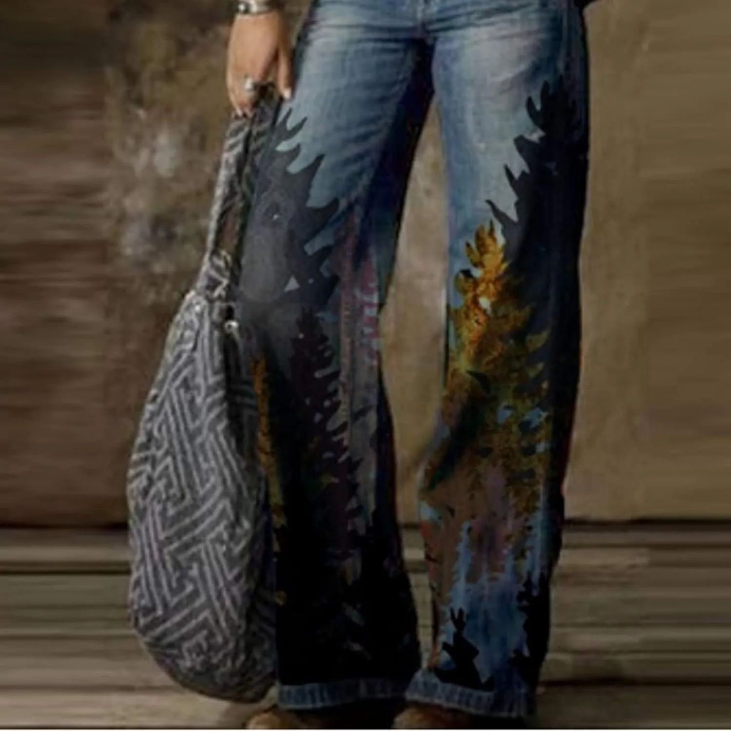 Boyfriend Jeans for Women Casual Loose Fit Patchwork Denim Pants High Waist Color Block Jeans Wide Leg Cargo Pants
