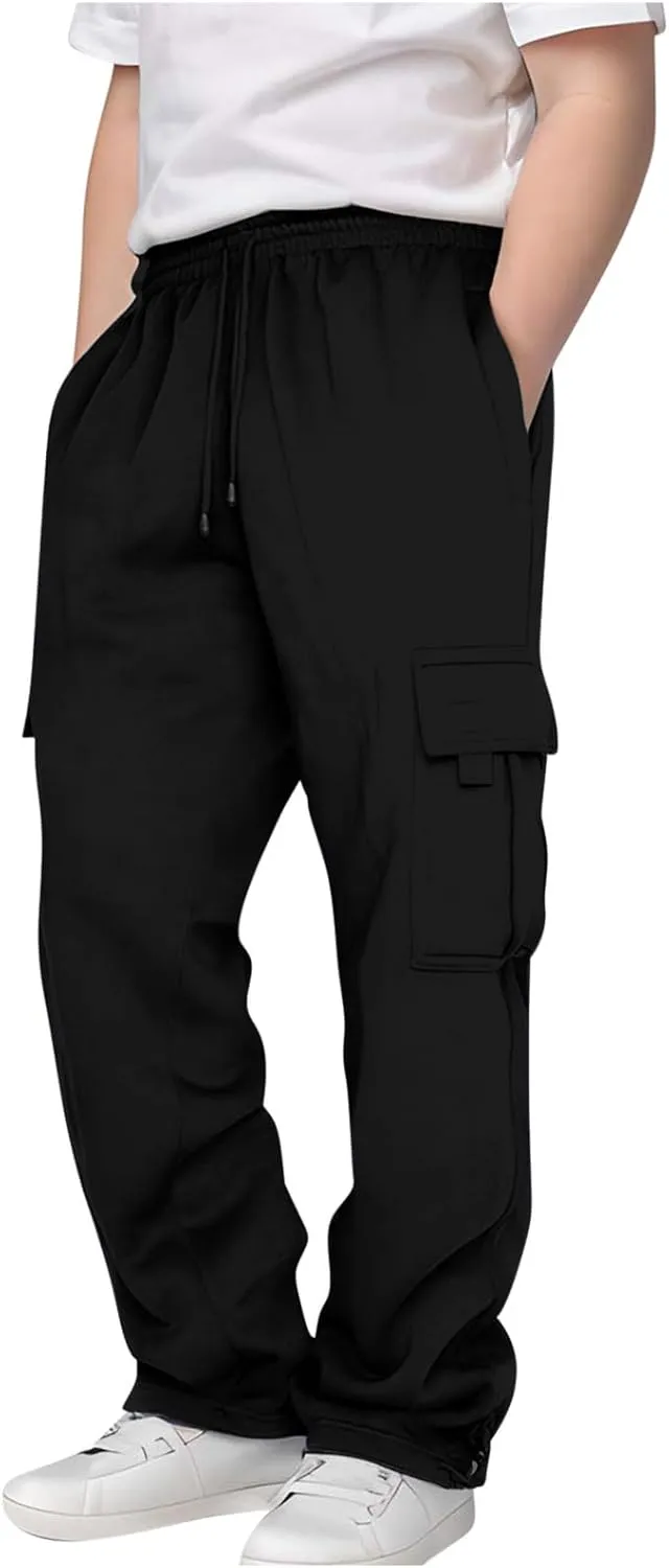 Boys Sweatpants Casual Elastic Waist Drawstring Cargo Pants Relaxed Fit Teen Kids Active Workout Joggers with Pockets