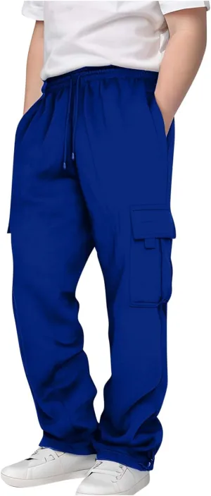 Boys Sweatpants Casual Elastic Waist Drawstring Cargo Pants Relaxed Fit Teen Kids Active Workout Joggers with Pockets