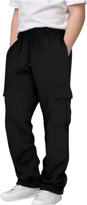 Boys Sweatpants Casual Elastic Waist Drawstring Cargo Pants Relaxed Fit Teen Kids Active Workout Joggers with Pockets