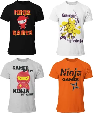 BROOKLYN VERTICAL 4-Pack Boys Ninja Short Sleeve Crew Neck T-Shirt with Chest Print | Soft Cotton Sizes 6-20