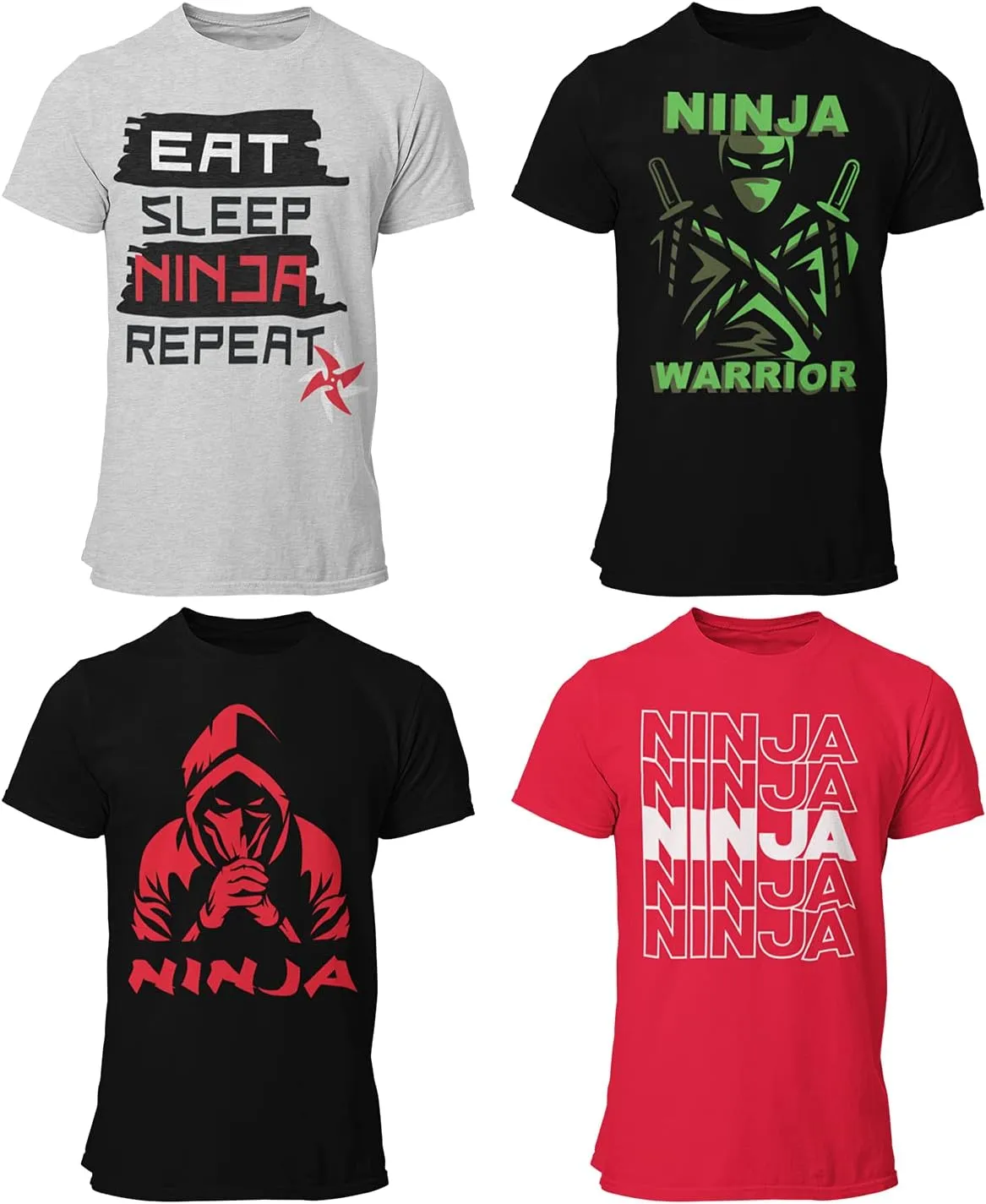 BROOKLYN VERTICAL 4-Pack Boys Ninja Short Sleeve Crew Neck T-Shirt with Chest Print | Soft Cotton Sizes 6-20