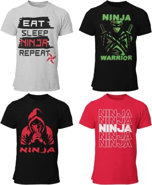 BROOKLYN VERTICAL 4-Pack Boys Ninja Short Sleeve Crew Neck T-Shirt with Chest Print | Soft Cotton Sizes 6-20
