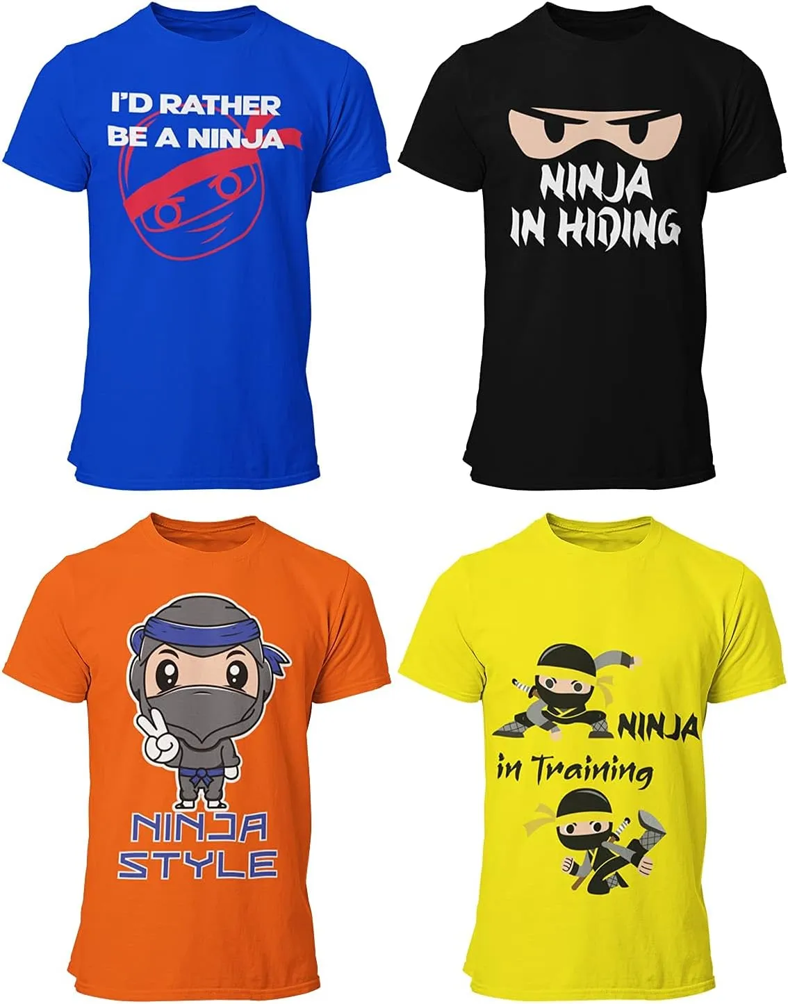 BROOKLYN VERTICAL 4-Pack Boys Ninja Short Sleeve Crew Neck T-Shirt with Chest Print | Soft Cotton Sizes 6-20