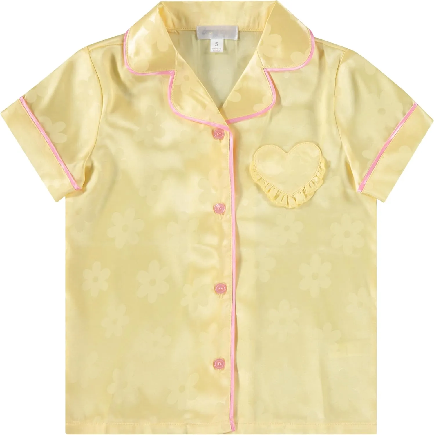BTween Girls Satin Pajama Set 4-Pack, Short Sleeve Button-Down Sleepwear for Kids, Soft and Breathable Nightwear