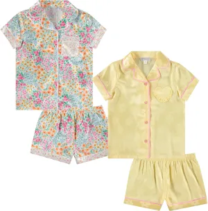 BTween Girls Satin Pajama Set 4-Pack, Short Sleeve Button-Down Sleepwear for Kids, Soft and Breathable Nightwear