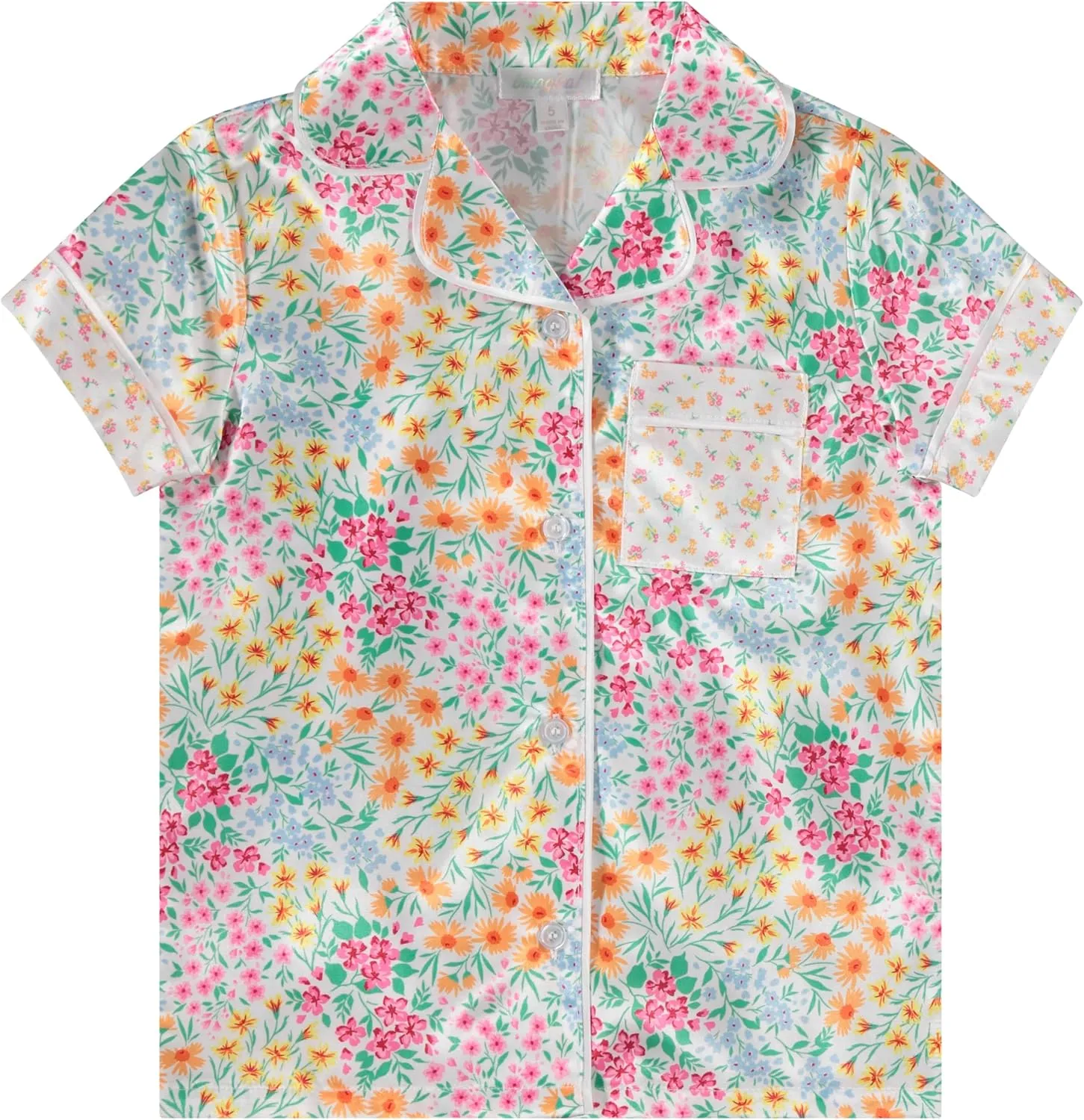 BTween Girls Satin Pajama Set 4-Pack, Short Sleeve Button-Down Sleepwear for Kids, Soft and Breathable Nightwear