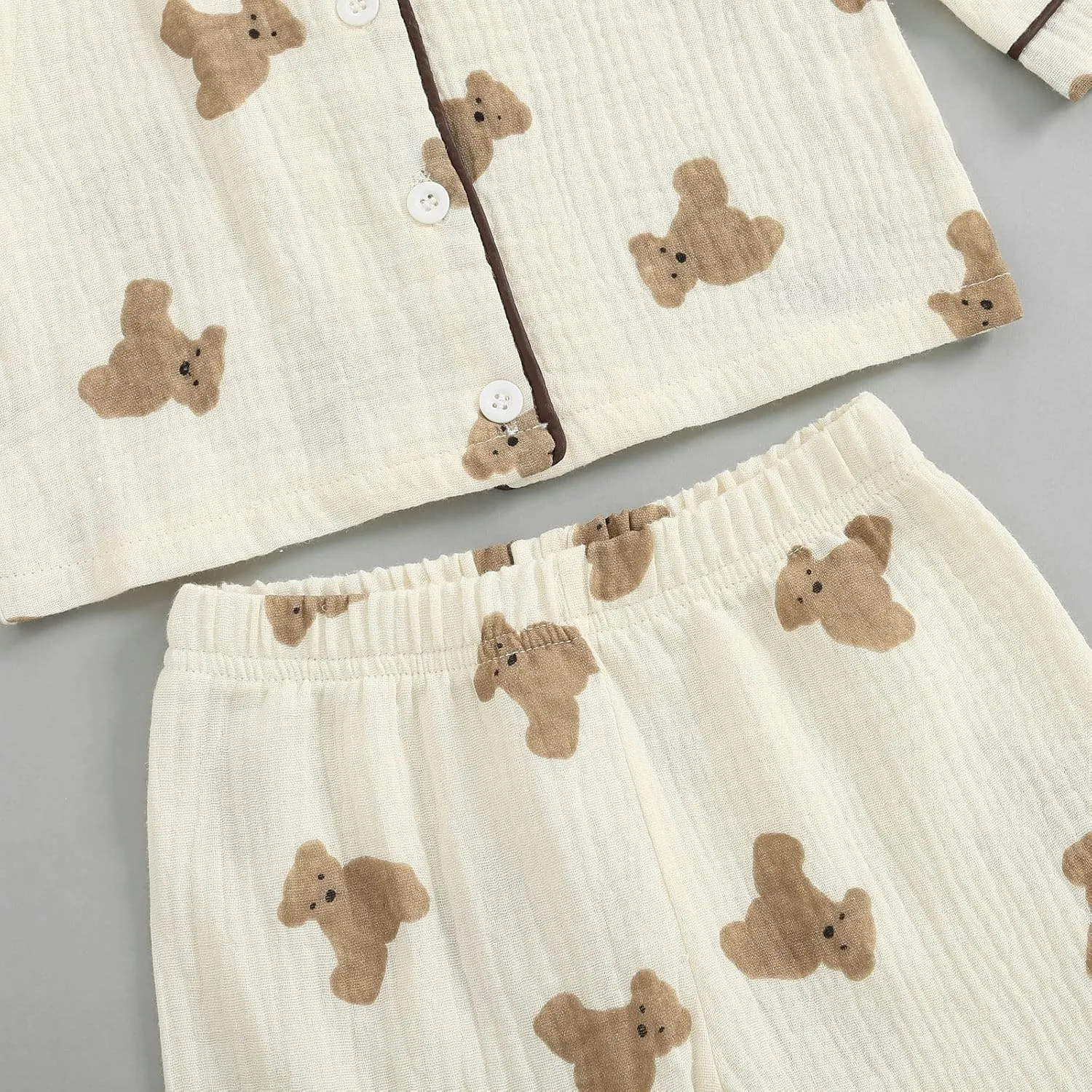 BULINGNA Kids Toddler Girl Boy Two Piece Pajamas Set Button Down Pajama Shirt Top Pants Shorts Bear Sleepwear Pjs Set