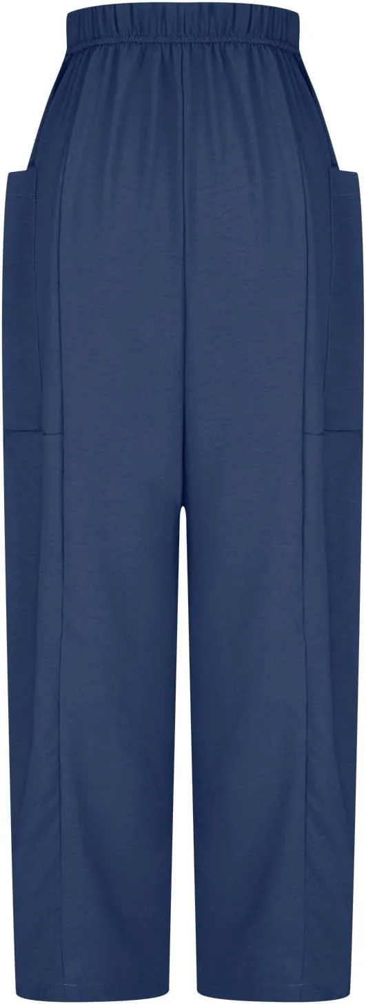 BZGTZT Women's Wide Leg Pants Elastic Waist Drawstring Casual Pants Straight Leg Lightweight Loose Trousers with Pockets