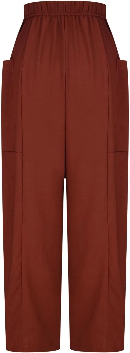 BZGTZT Women's Wide Leg Pants Elastic Waist Drawstring Casual Pants Straight Leg Lightweight Loose Trousers with Pockets