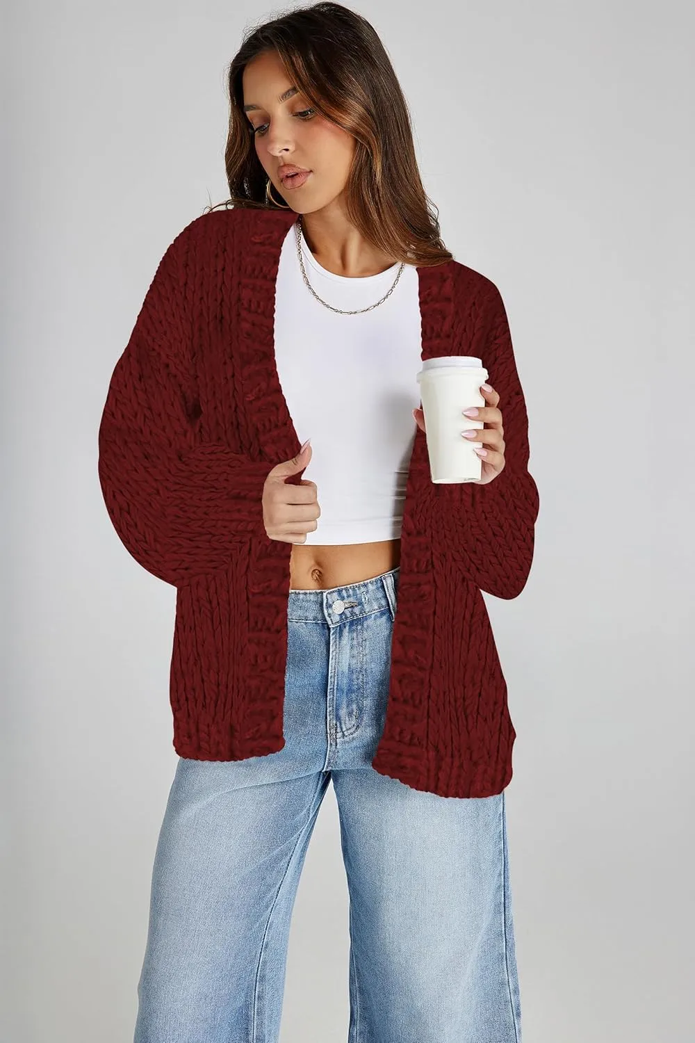 Cakulo Womens Chunky Cardigan Sweaters Trendy 2024 Oversized Winter Knit Sweater Coats Open Front Cardigans