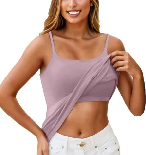 Camisole Tops for Women Summer Casual Spaghetti Strap Yoga Tank Tops Built in Bra Sports Padded Cotton Undershirts