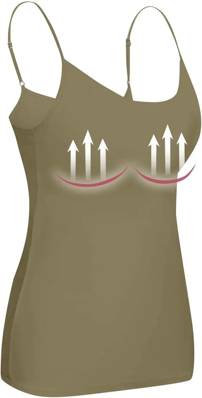Camisole Tops for Women Summer Casual Spaghetti Strap Yoga Tank Tops Built in Bra Sports Padded Cotton Undershirts