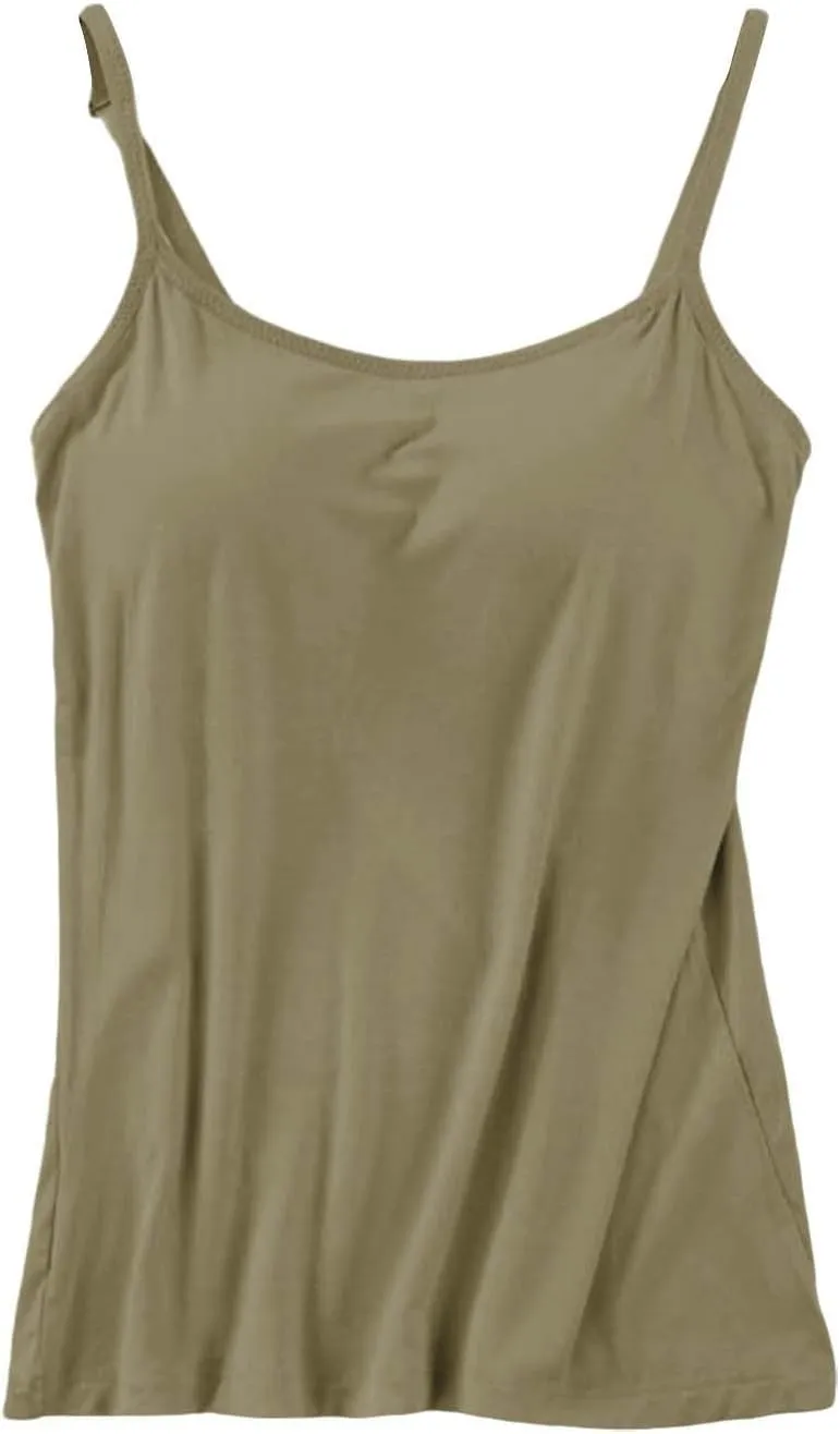 Camisole Tops for Women Summer Casual Spaghetti Strap Yoga Tank Tops Built in Bra Sports Padded Cotton Undershirts