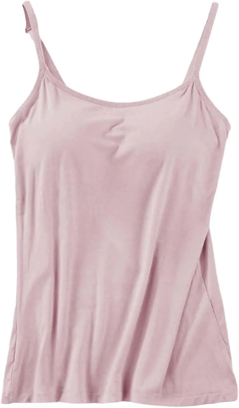 Camisole Tops for Women Summer Casual Spaghetti Strap Yoga Tank Tops Built in Bra Sports Padded Cotton Undershirts
