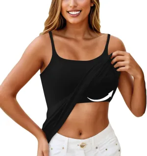 Camisole Tops for Women Summer Casual Spaghetti Strap Yoga Tank Tops Built in Bra Sports Padded Cotton Undershirts