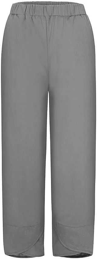 Capri Pants for Women Cotton Linen Wide Leg Capris Womens Summer Cropped Pants Beach Elastic Waist Baggy Crop Trousers