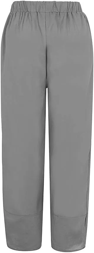 Capri Pants for Women Cotton Linen Wide Leg Capris Womens Summer Cropped Pants Beach Elastic Waist Baggy Crop Trousers