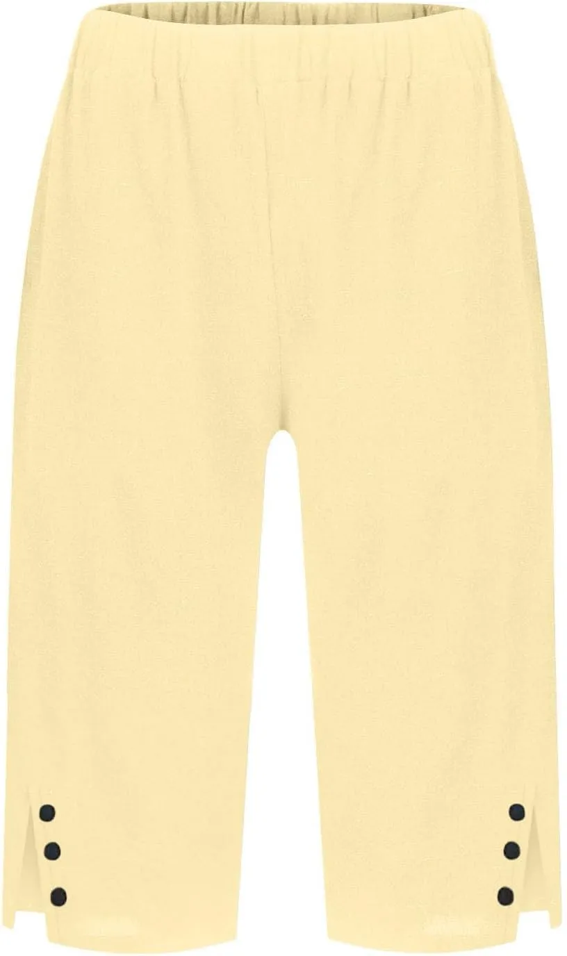 Capri Pants for Women Linen Elastic Weight Drawstring Pant 2025 Summer Casual Cotton Wide Leg Trouser with Pockets