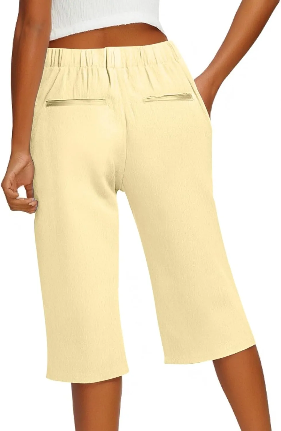 Capri Pants for Women Linen Elastic Weight Drawstring Pant 2025 Summer Casual Cotton Wide Leg Trouser with Pockets