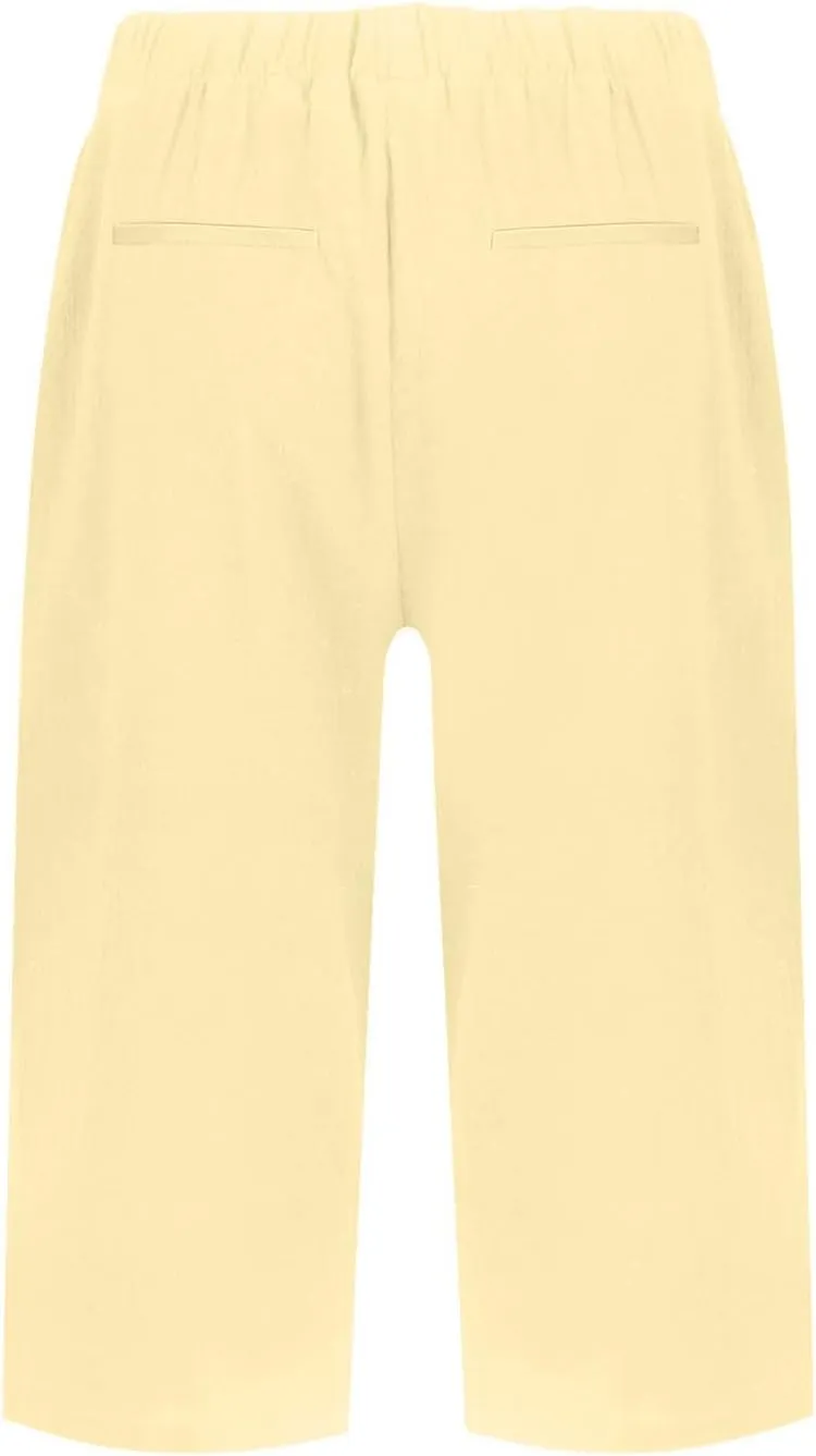 Capri Pants for Women Linen Elastic Weight Drawstring Pant 2025 Summer Casual Cotton Wide Leg Trouser with Pockets